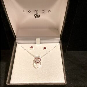 NIB Roman love/Valentine necklace and earring set in silver and red